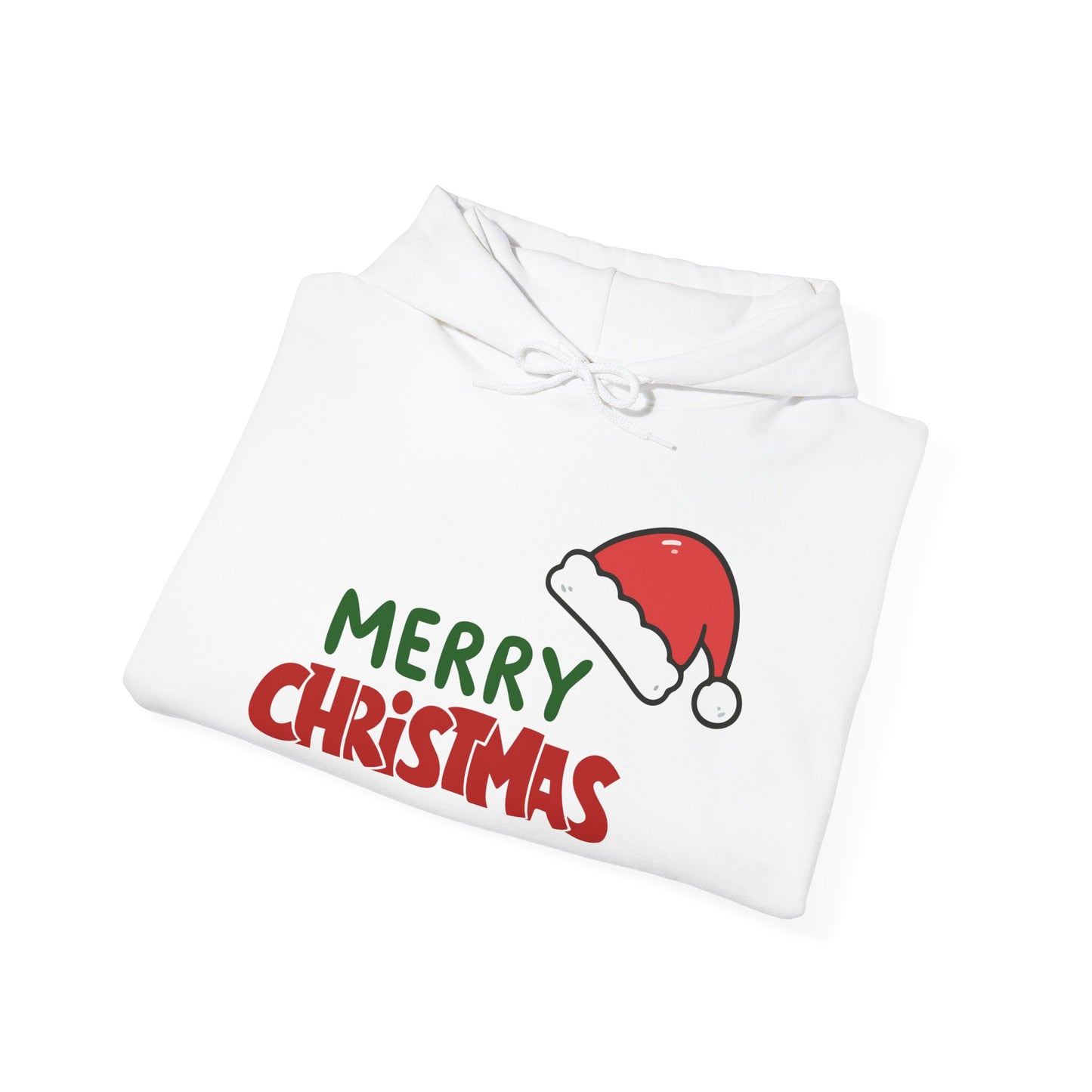 Christmas Hoodie - 'Merry Christmas' Santa Hat & Cozy Cabin Tree Holiday Pullover