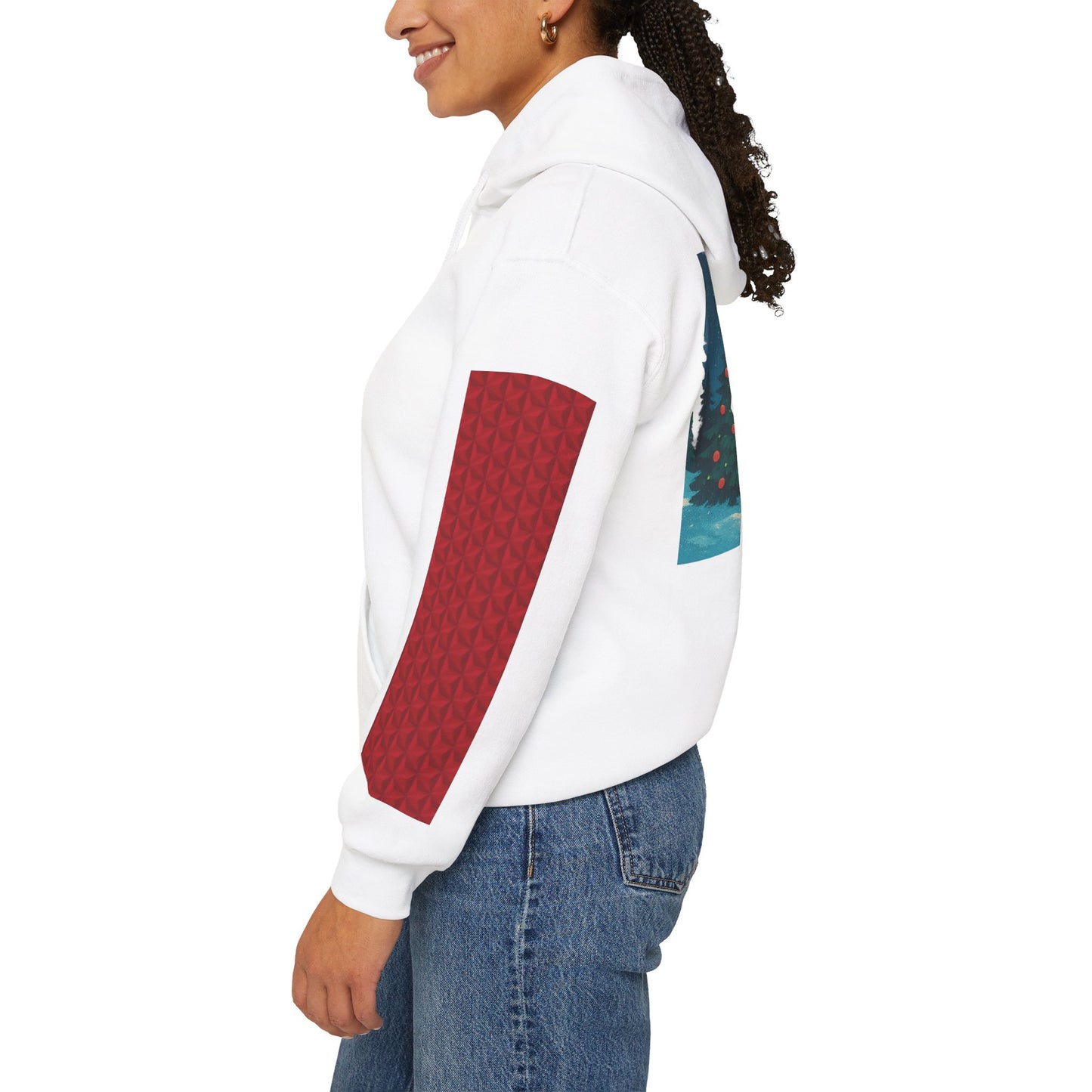 Christmas Hoodie - 'Merry Christmas' Santa Hat & Cozy Cabin Tree Holiday Pullover