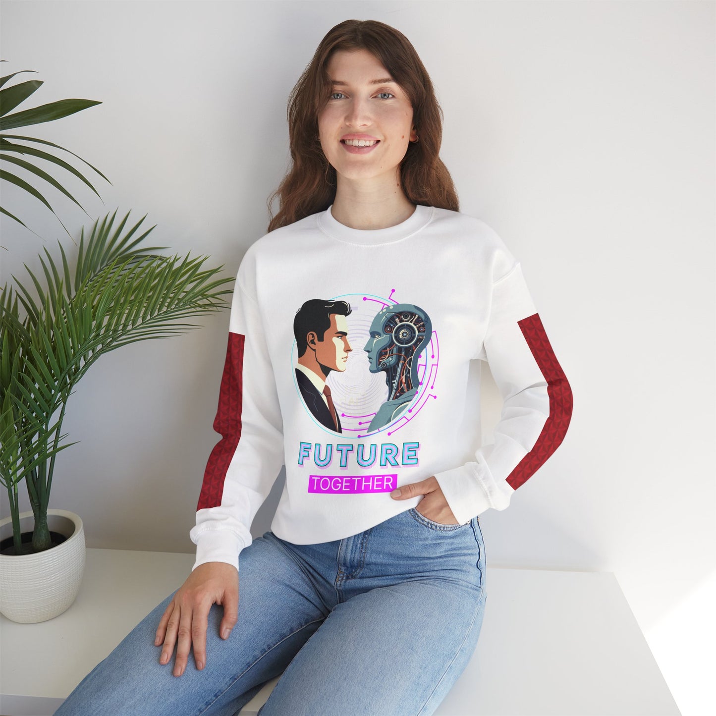 Future Together Sweatshirt — Retro Futuristic AI & Human Graphic Crewneck
