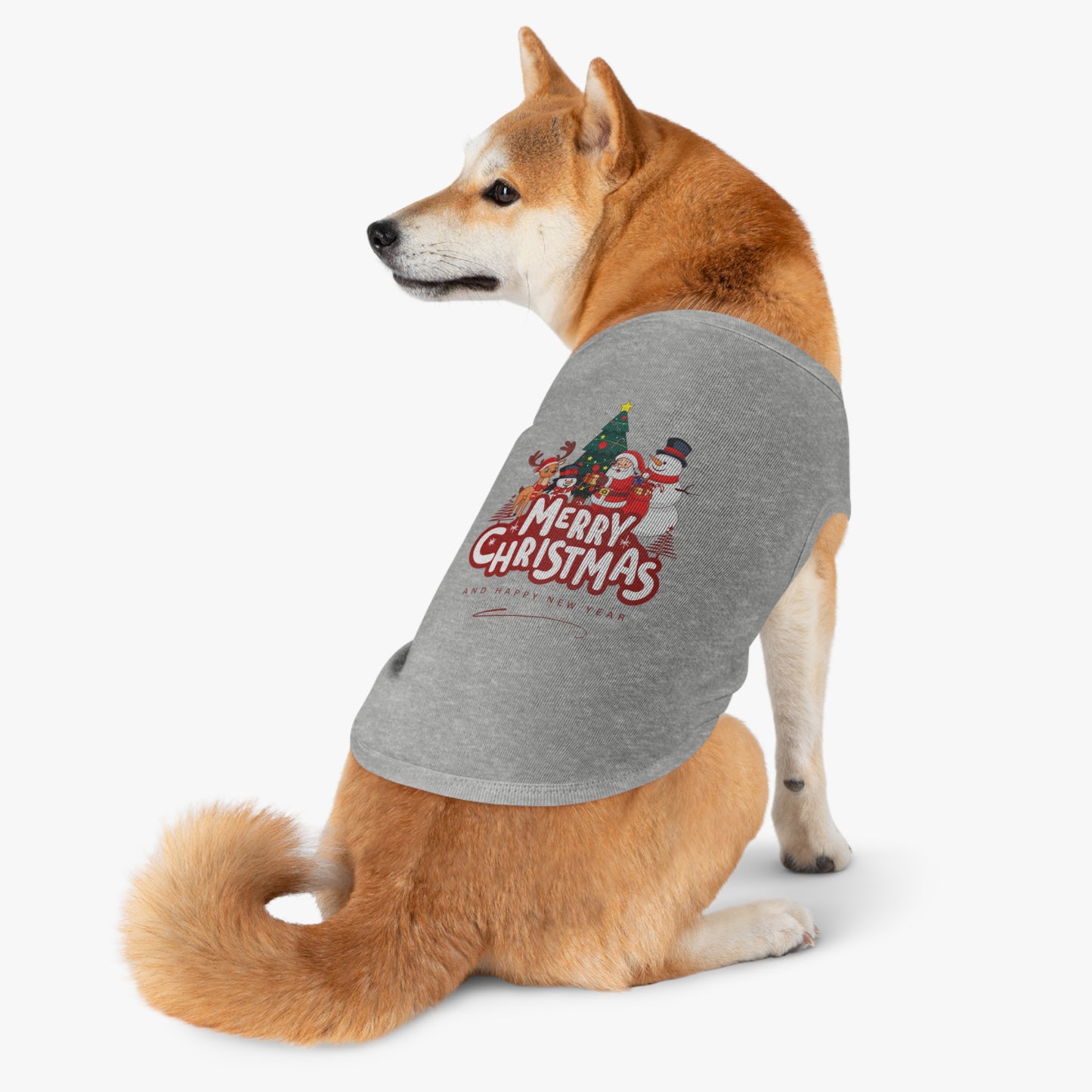 Christmas Pet Tank Top - "Merry Christmas" Holiday Dog Shirt with Santa & Snowman Design