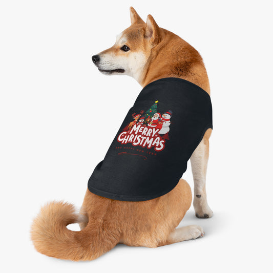 Christmas Pet Tank Top - "Merry Christmas" Holiday Dog Shirt with Santa & Snowman Design