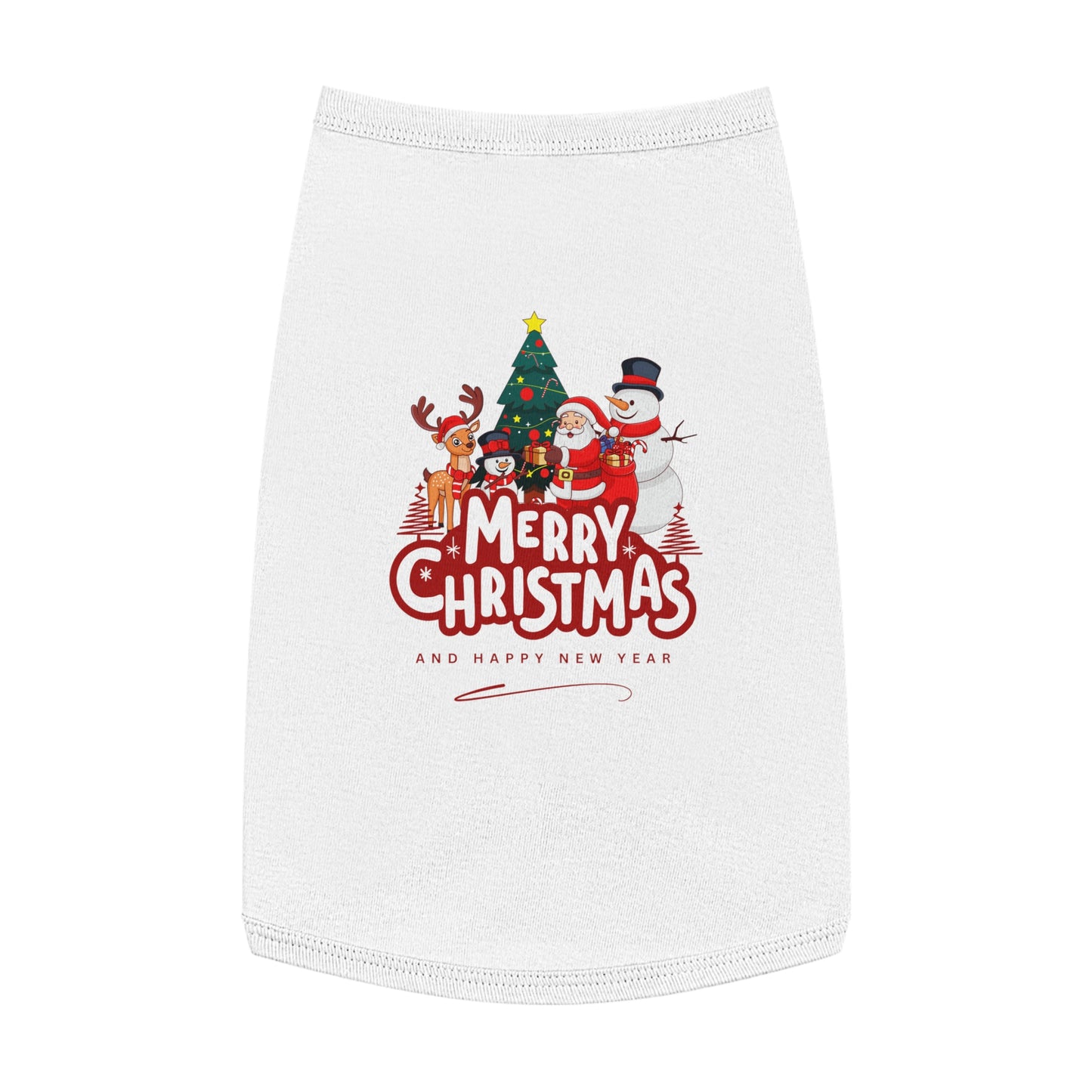 Christmas Pet Tank Top - "Merry Christmas" Holiday Dog Shirt with Santa & Snowman Design
