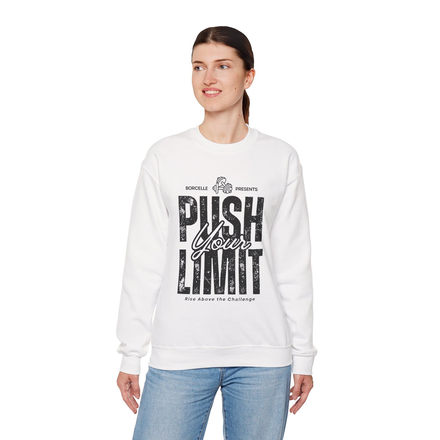 Crewneck Sweatshirt — 'Push Your Limit' Front Print with Dabbing Santa Back Holiday Graphic