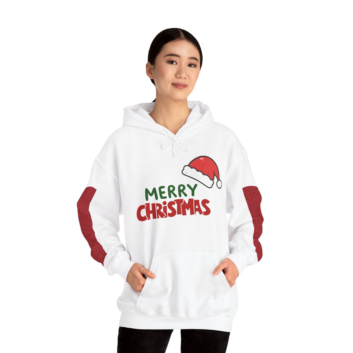 Christmas Hoodie - 'Merry Christmas' Santa Hat & Cozy Cabin Tree Holiday Pullover