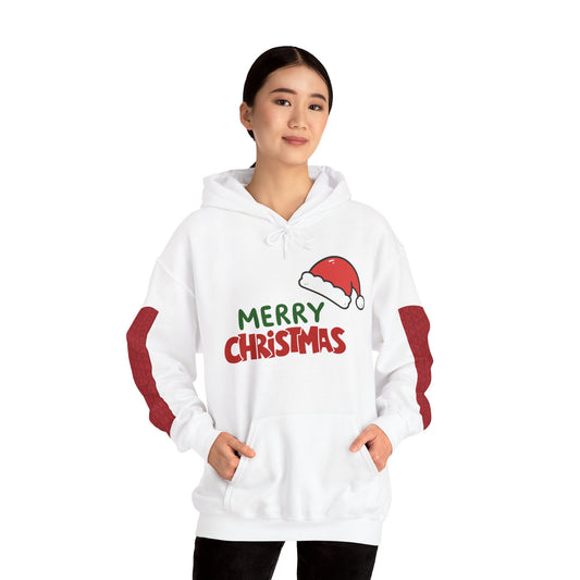 Christmas Hoodie - 'Merry Christmas' Santa Hat & Cozy Cabin Tree Holiday Pullover