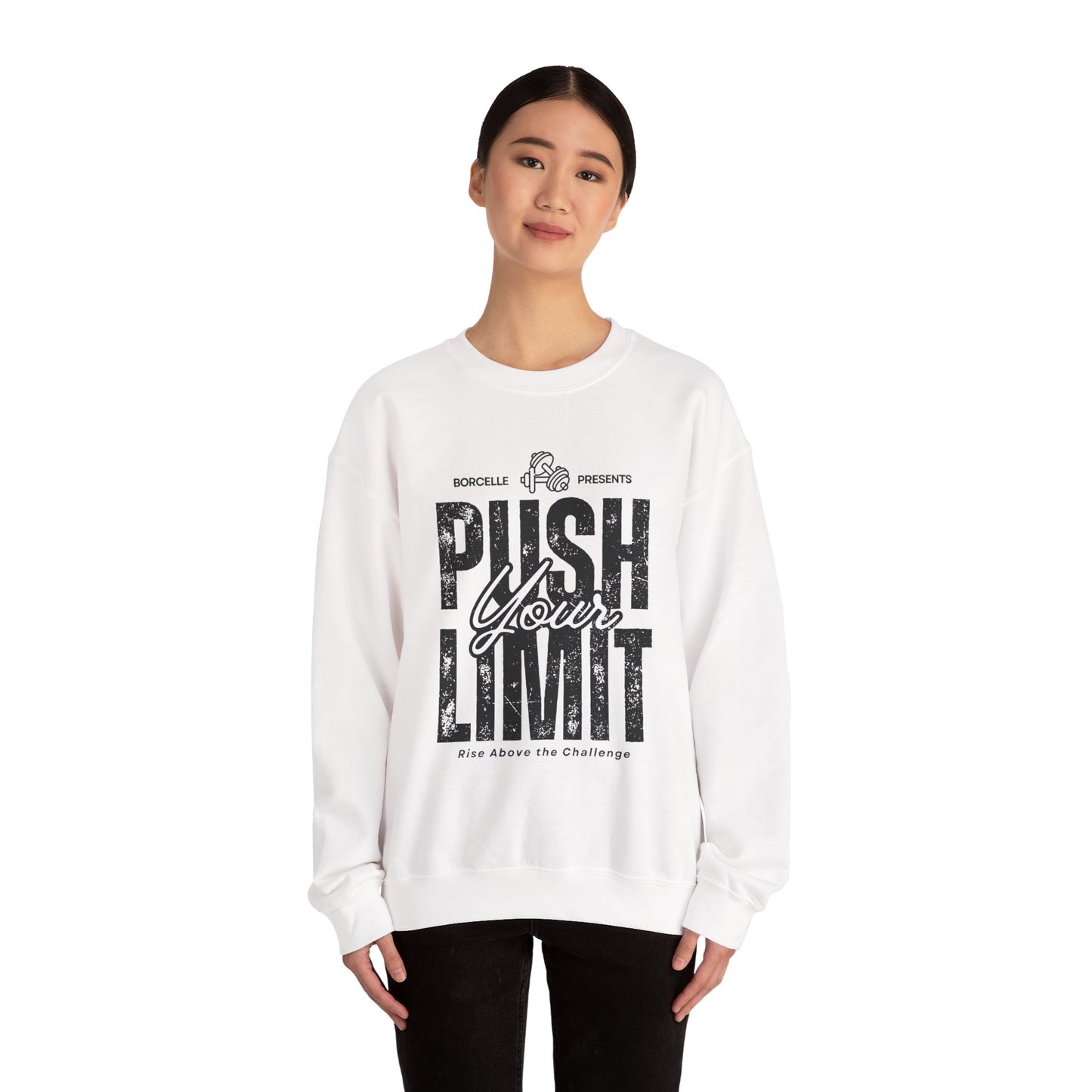 Crewneck Sweatshirt — 'Push Your Limit' Front Print with Dabbing Santa Back Holiday Graphic