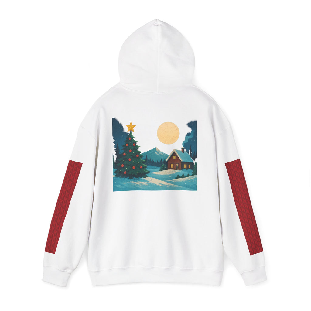 Christmas Hoodie - 'Merry Christmas' Santa Hat & Cozy Cabin Tree Holiday Pullover