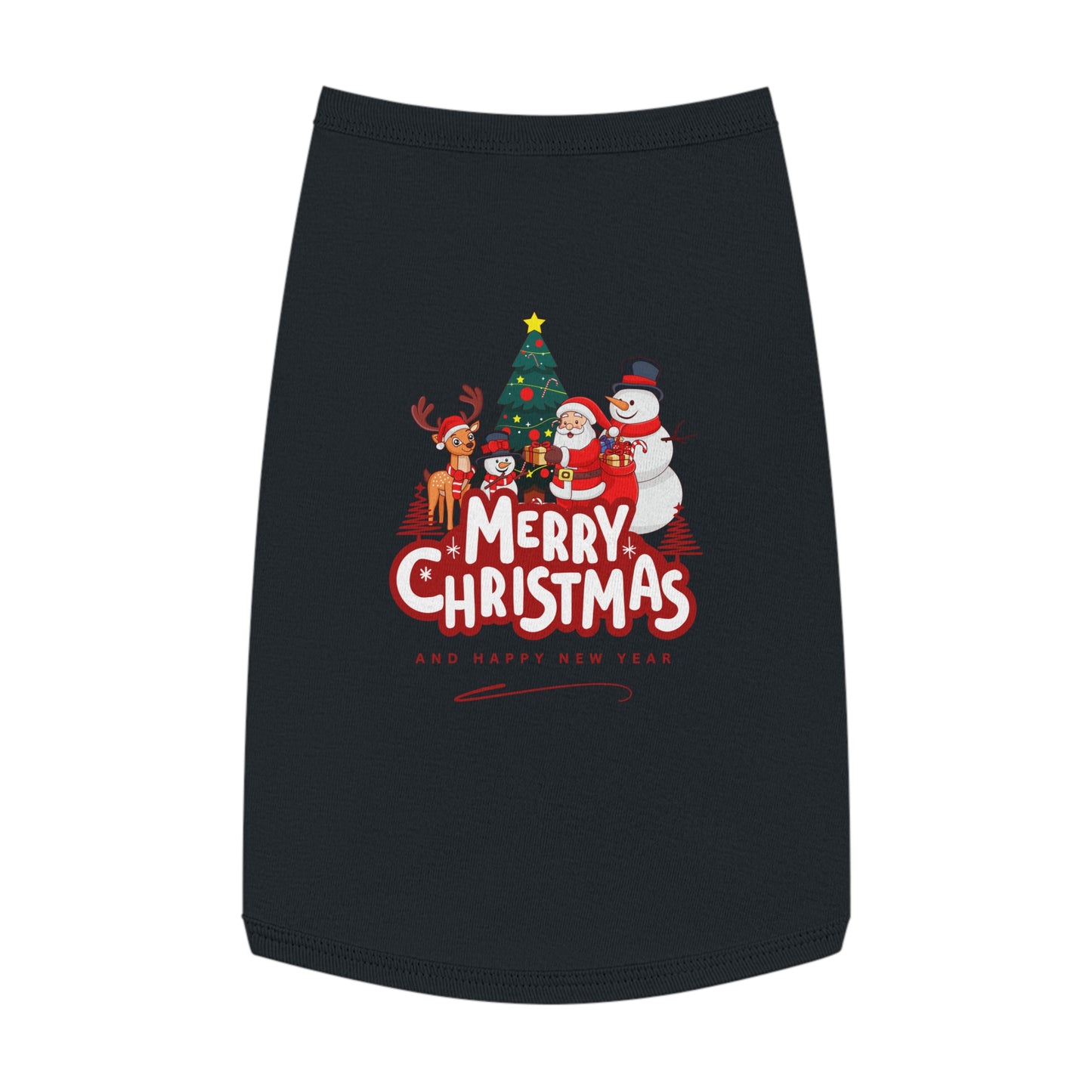 Christmas Pet Tank Top - "Merry Christmas" Holiday Dog Shirt with Santa & Snowman Design