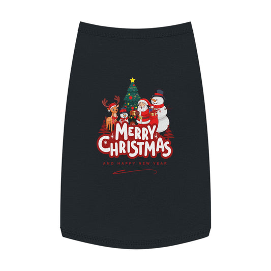 Christmas Pet Tank Top - "Merry Christmas" Holiday Dog Shirt with Santa & Snowman Design