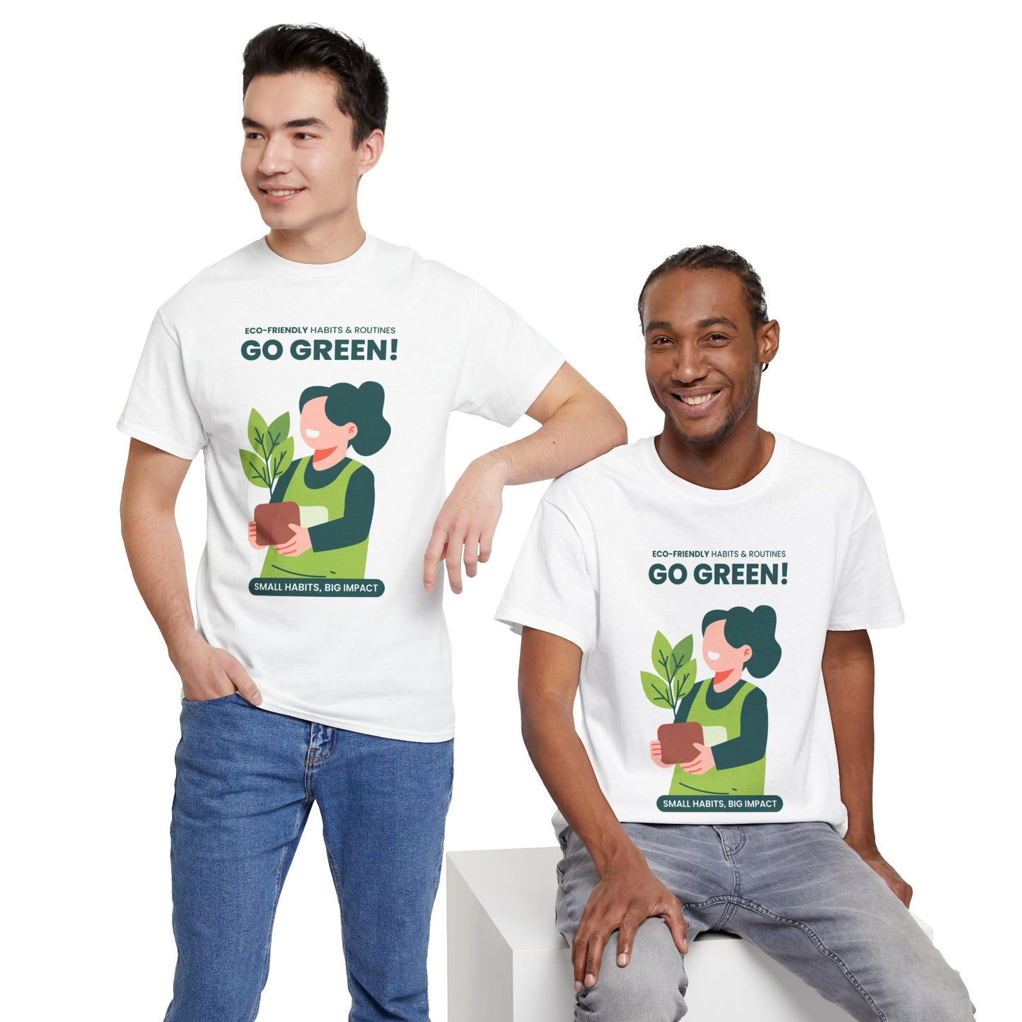 Go Green T-Shirt — Eco-Friendly Plant & Bike Graphic Tee ("Go Green!" / "Ride a Bike")