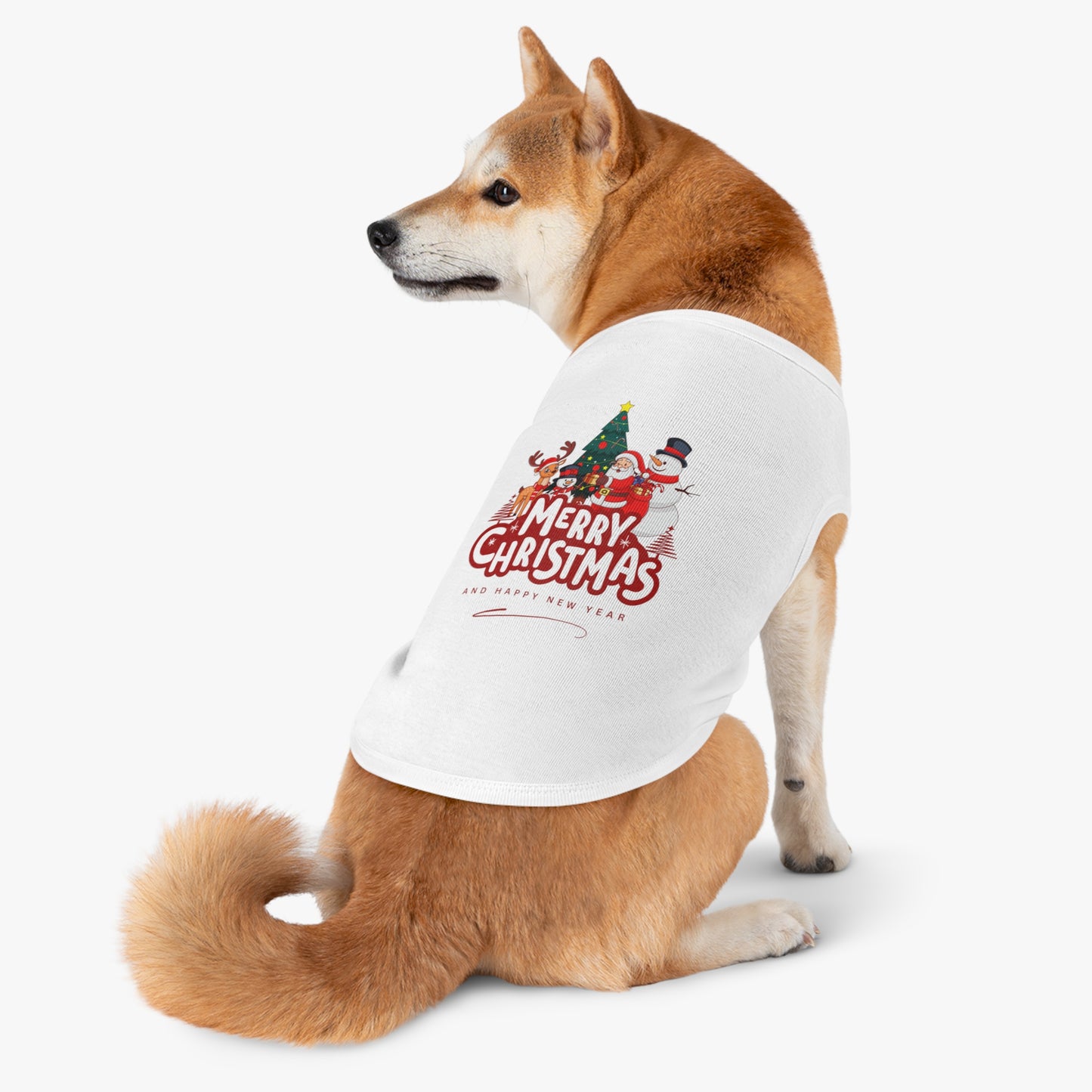 Christmas Pet Tank Top - "Merry Christmas" Holiday Dog Shirt with Santa & Snowman Design