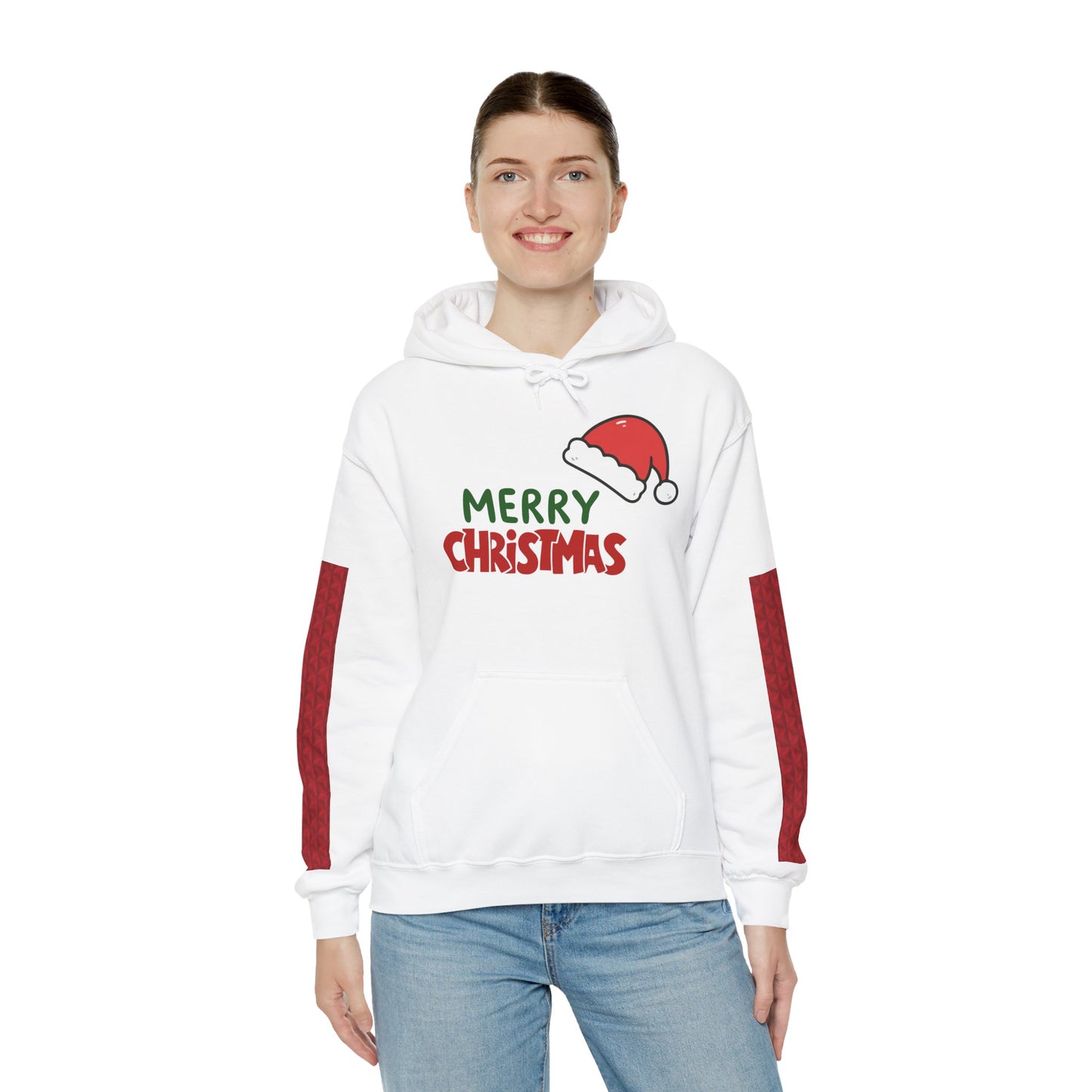 Christmas Hoodie - 'Merry Christmas' Santa Hat & Cozy Cabin Tree Holiday Pullover