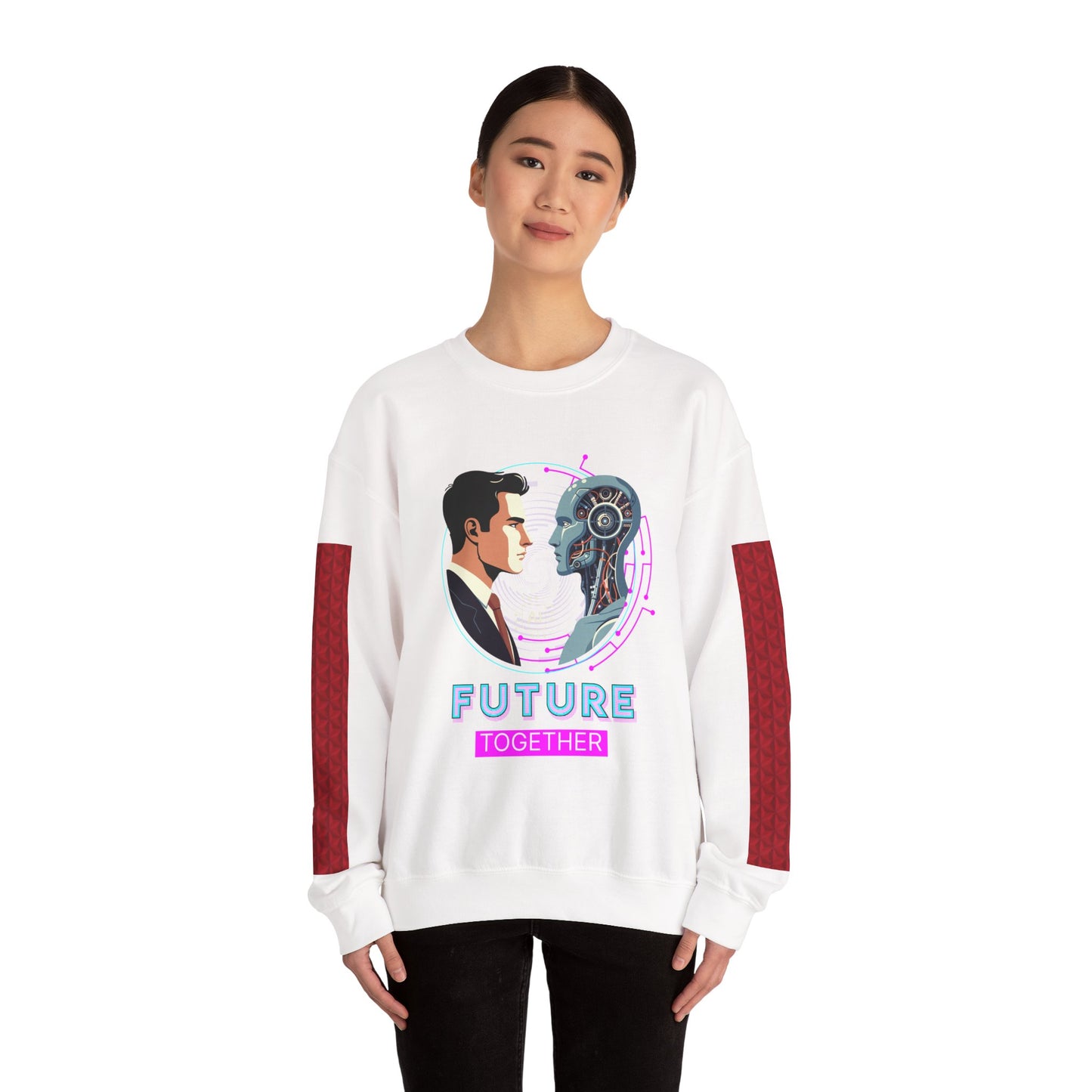 Future Together Sweatshirt — Retro Futuristic AI & Human Graphic Crewneck