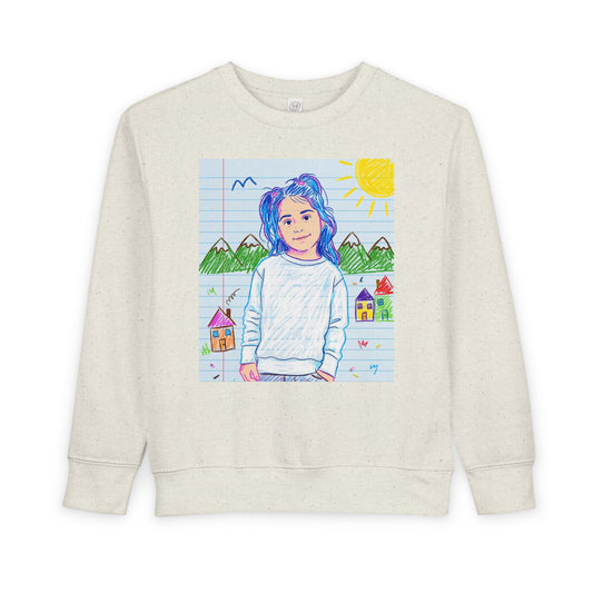 Kids Sweatshirt — Hand-Drawn Portrait with Sunny Village Scene (Toddler)