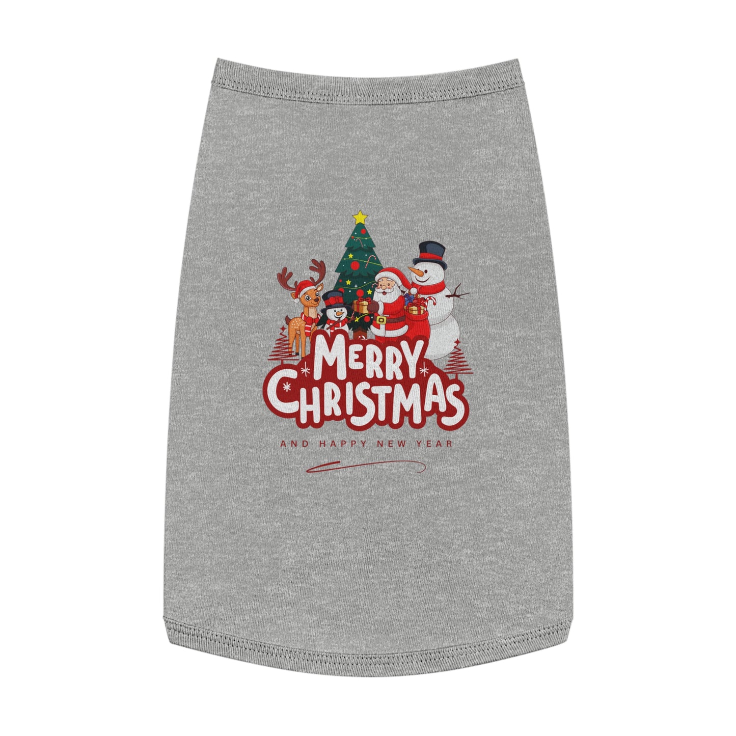 Christmas Pet Tank Top - "Merry Christmas" Holiday Dog Shirt with Santa & Snowman Design