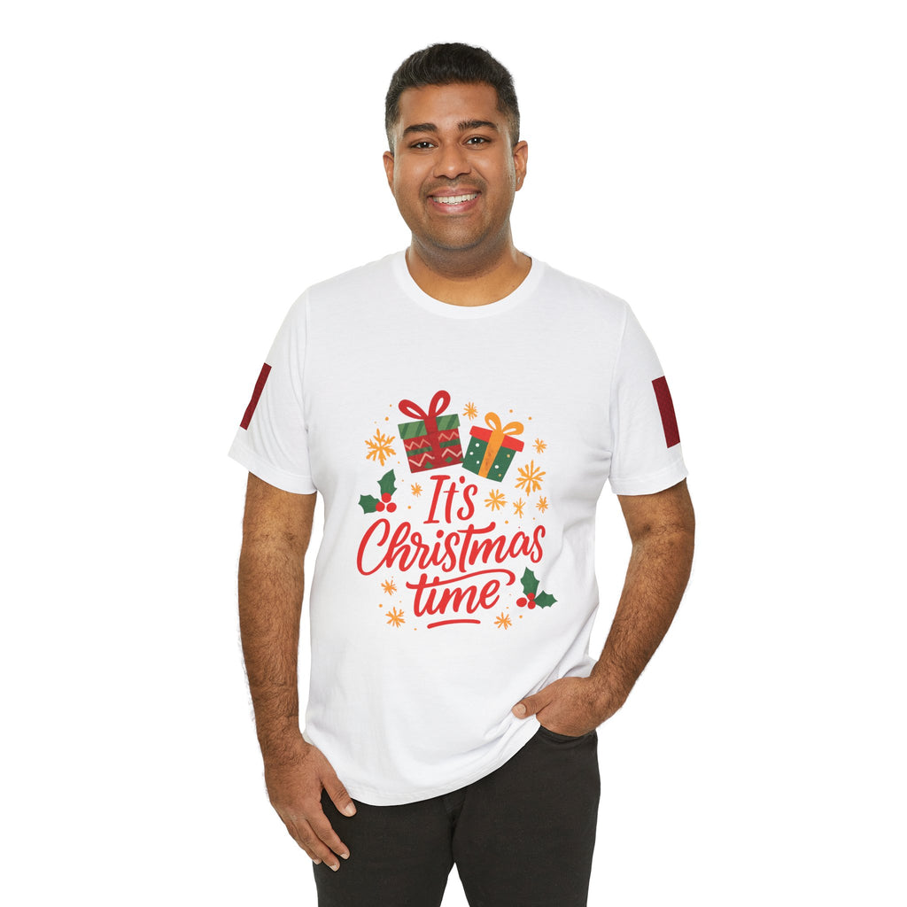 Christmas Tee — "It's Christmas Time" with Santa & Gifts Holiday T-Shirt