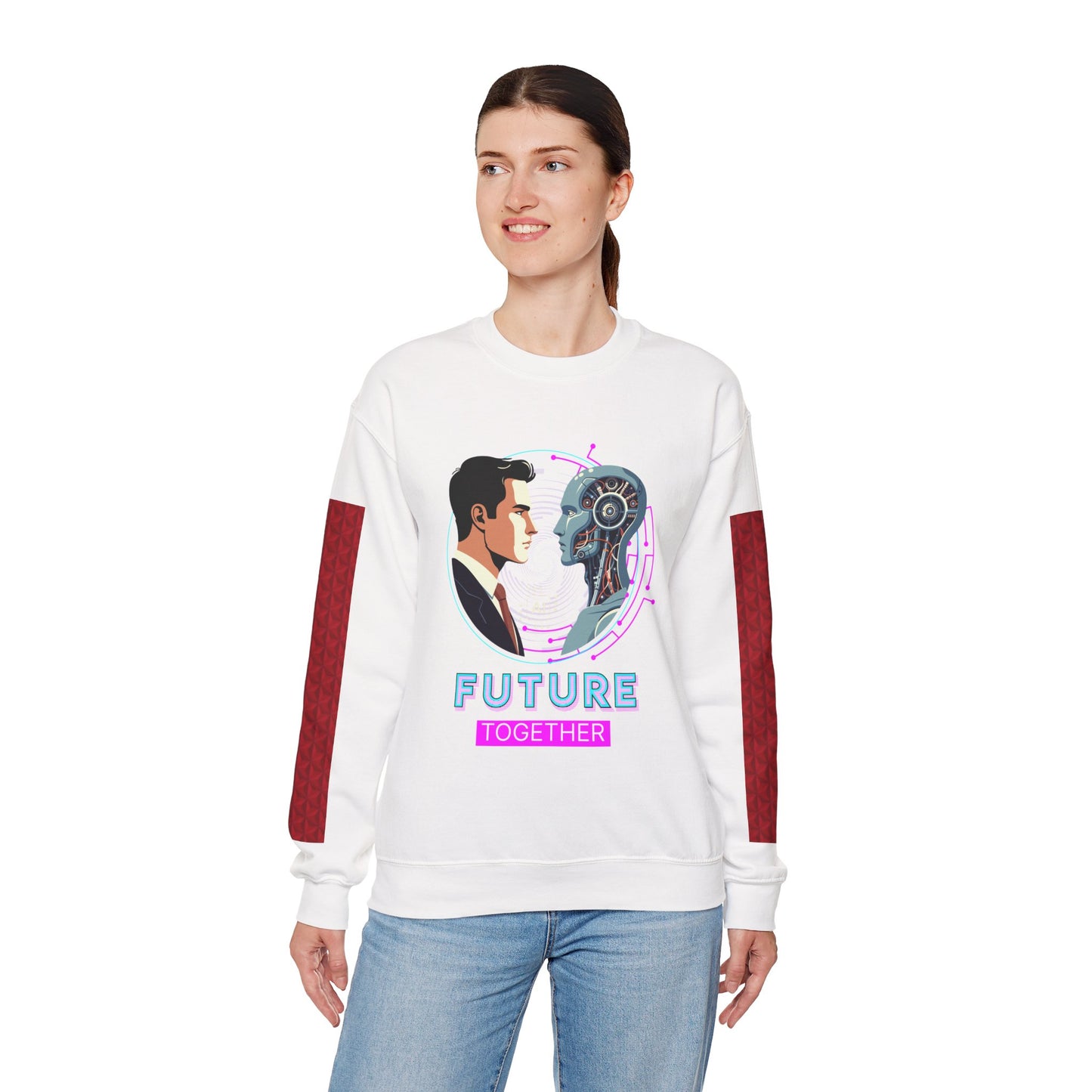 Future Together Sweatshirt — Retro Futuristic AI & Human Graphic Crewneck