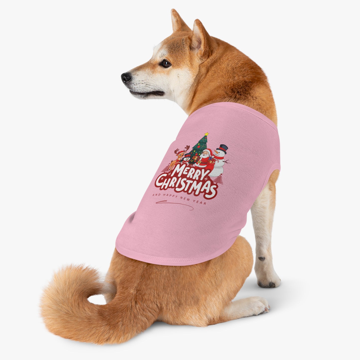 Christmas Pet Tank Top - "Merry Christmas" Holiday Dog Shirt with Santa & Snowman Design