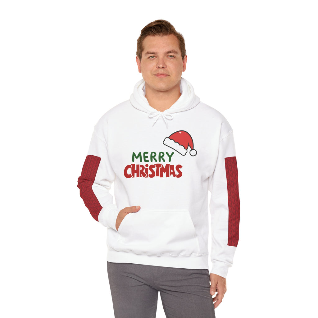 Christmas Hoodie - 'Merry Christmas' Santa Hat & Cozy Cabin Tree Holiday Pullover