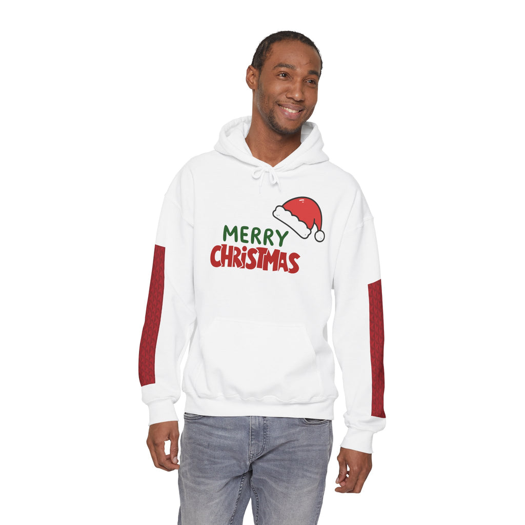 Christmas Hoodie - 'Merry Christmas' Santa Hat & Cozy Cabin Tree Holiday Pullover