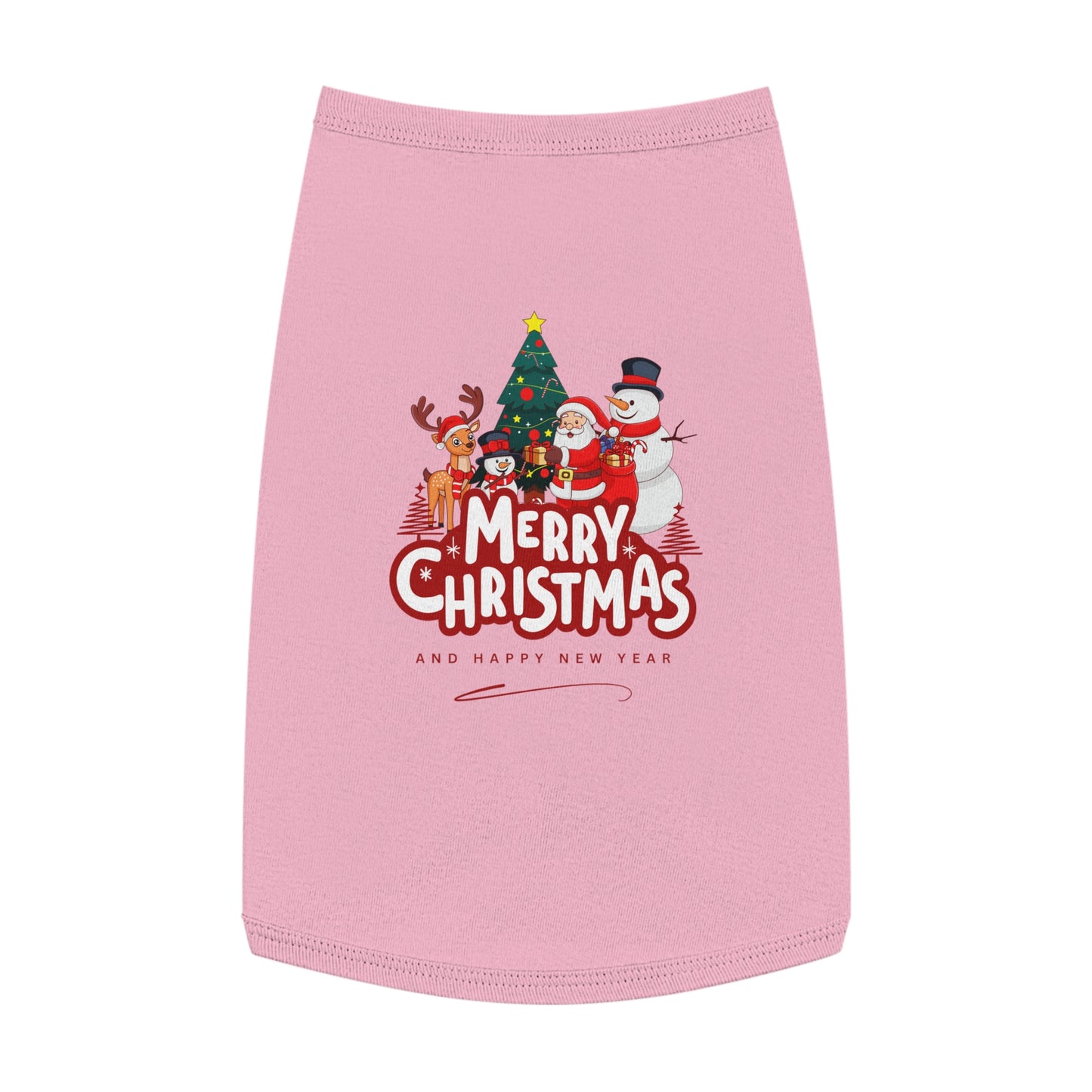 Christmas Pet Tank Top - "Merry Christmas" Holiday Dog Shirt with Santa & Snowman Design