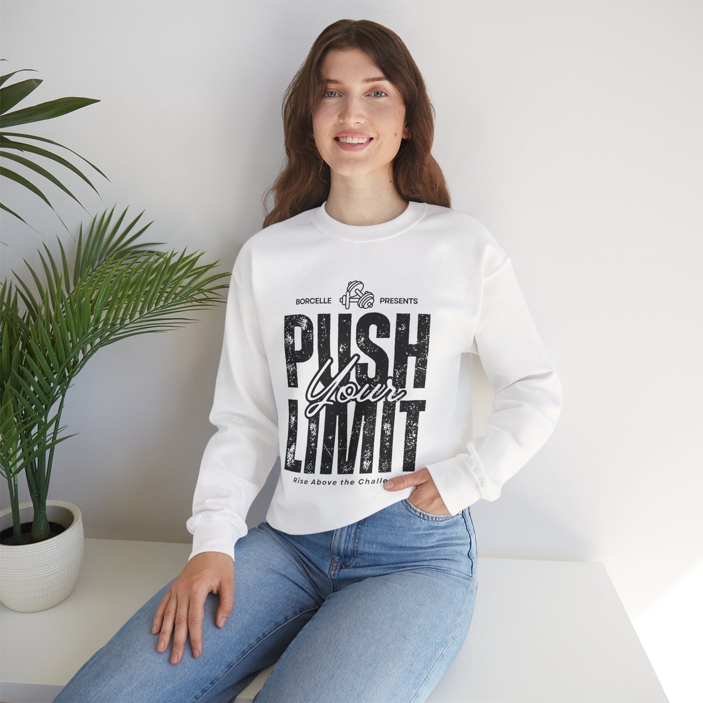 Crewneck Sweatshirt — 'Push Your Limit' Front Print with Dabbing Santa Back Holiday Graphic