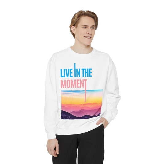 Live In The Moment Sweatshirt — Sunset Mountain Graphic Crewneck